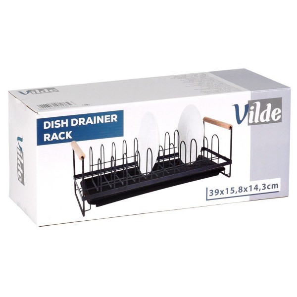 Сушарка для посуду VILDE 229154, металева стояча чорна 39×16×14.5 см — для митої посуди на стільницю