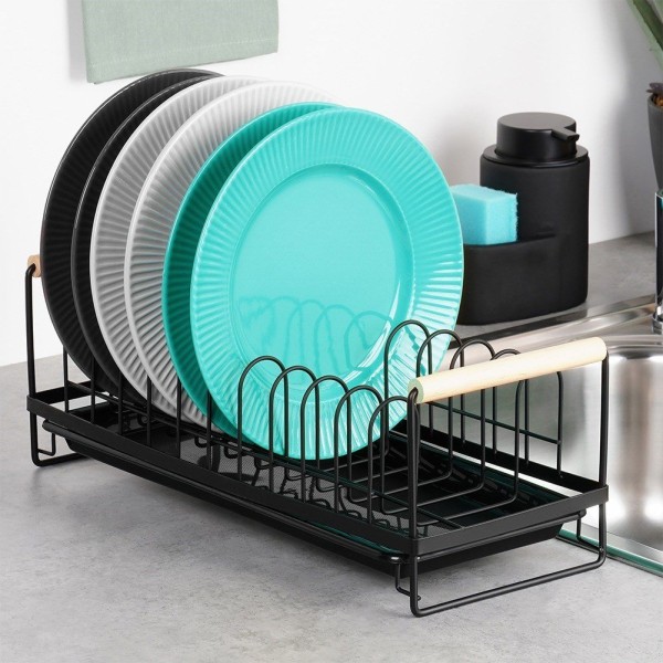 Сушарка для посуду VILDE 229154, металева стояча чорна 39×16×14.5 см — для митої посуди на стільницю