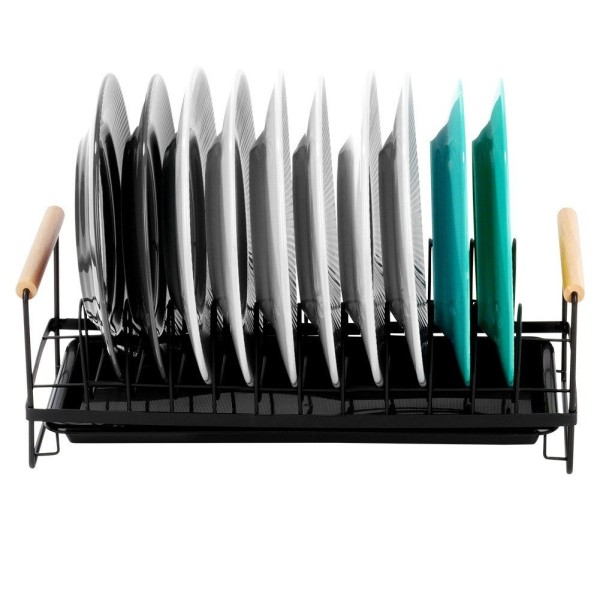 Сушарка для посуду VILDE 229154, металева стояча чорна 39×16×14.5 см — для митої посуди на стільницю