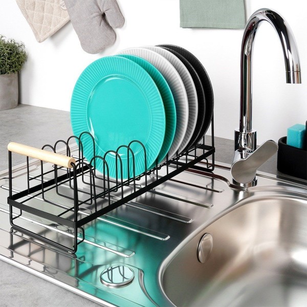 Сушарка для посуду VILDE 229154, металева стояча чорна 39×16×14.5 см — для митої посуди на стільницю