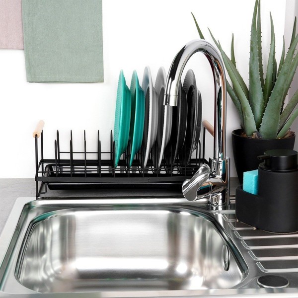 Сушарка для посуду VILDE 229154, металева стояча чорна 39×16×14.5 см — для митої посуди на стільницю