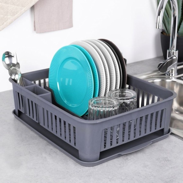 Сушарка для посуду Orion 155210, пластикова сіра 43.5×32×12 см — для стійкого зберігання посуду