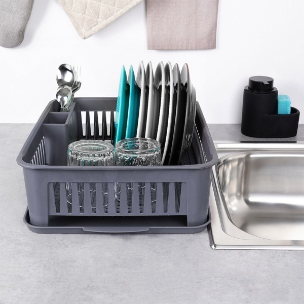 Сушарка для посуду Orion 155210, пластикова сіра 43.5×32×12 см — для стійкого зберігання посуду