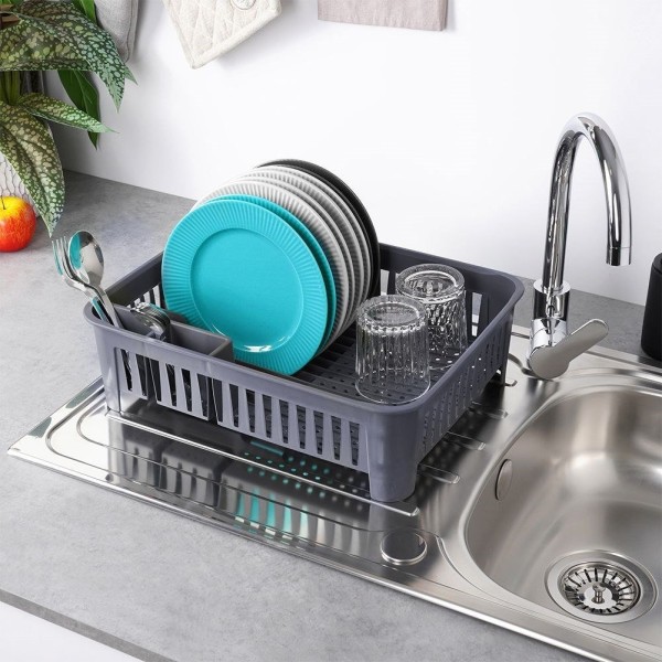Сушарка для посуду Orion 155210, пластикова сіра 43.5×32×12 см — для стійкого зберігання посуду