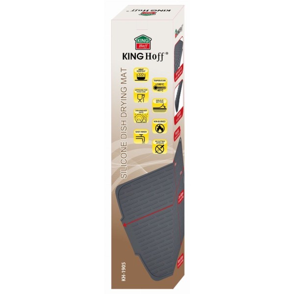 Килимок для сушіння посуду, Kinghoff KH-1905, силіконовий 46×40 см, сірий (для кухні, стільниці)