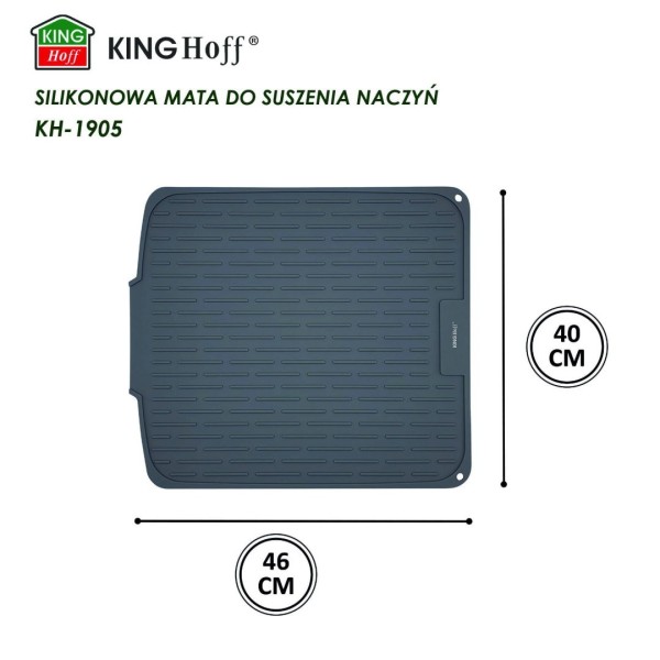 Килимок для сушіння посуду, Kinghoff KH-1905, силіконовий 46×40 см, сірий (для кухні, стільниці)