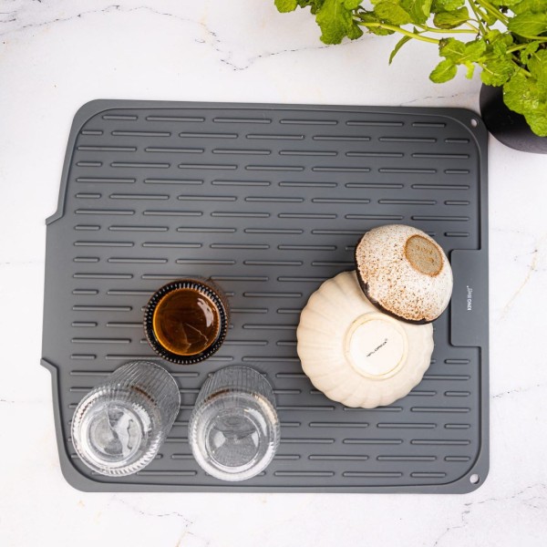 Килимок для сушіння посуду, Kinghoff KH-1905, силіконовий 46×40 см, сірий (для кухні, стільниці)