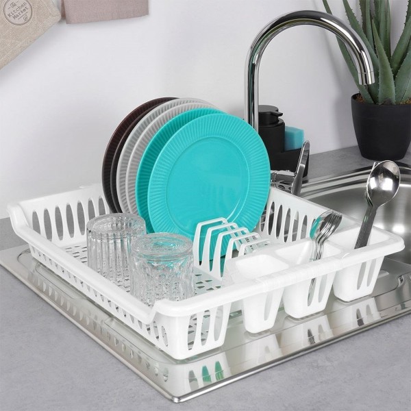 Сушарка для посуду Orion 150696, стояча пластикова біла 46×37×8.5 см, для сушіння тарілок і столових приборів