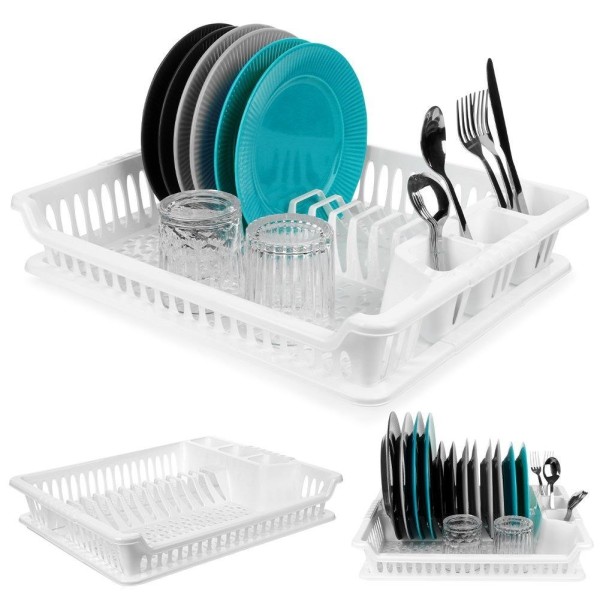 Сушарка для посуду Orion 150696, стояча пластикова біла 46×37×8.5 см, для сушіння тарілок і столових приборів