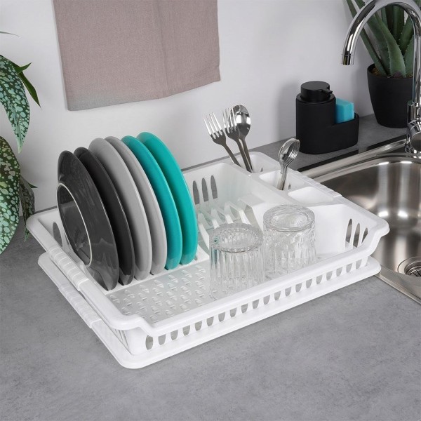 Сушарка для посуду Orion 150696, стояча пластикова біла 46×37×8.5 см, для сушіння тарілок і столових приборів