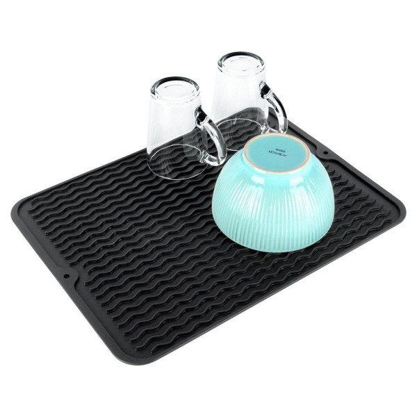 Килимок для сушіння посуду, VILDE 229105, силіконовий чорний 40x30 см — для сушіння чашок та столових приборів