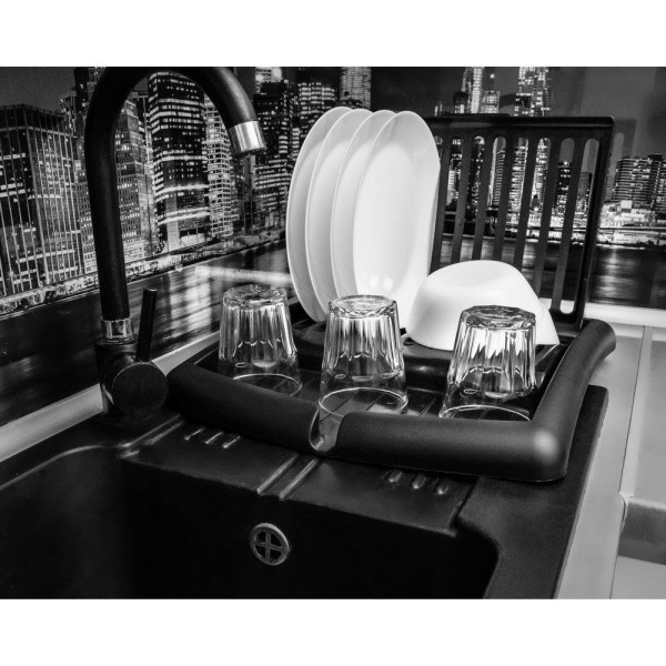 Сушарка для посуду, VILDE 150636, складна стояча чорна 43.5×38.5×27 см — для кухні, сушка тарілок і столових приборів