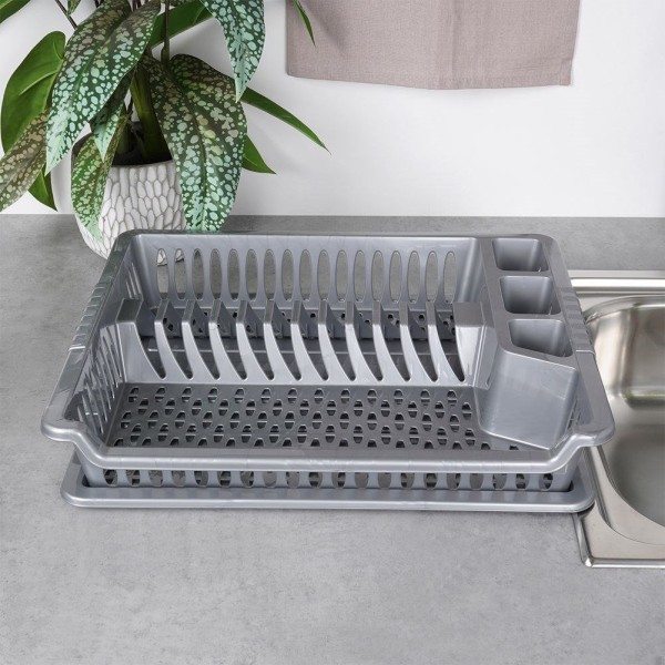 Сушарка для посуду Orion 150697, пластикова сіра 46×37×8.5 см, настільна для кухні