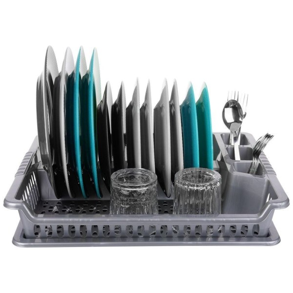 Сушарка для посуду Orion 150697, пластикова сіра 46×37×8.5 см, настільна для кухні