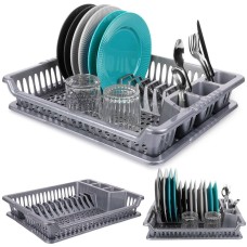 Сушарка для посуду Orion 150697, пластикова сіра 46×37×8.5 см, настільна для кухні