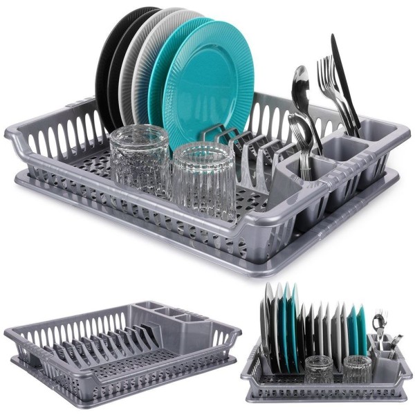 Сушарка для посуду Orion 150697, пластикова сіра 46×37×8.5 см, настільна для кухні