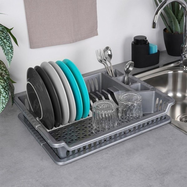 Сушарка для посуду Orion 150697, пластикова сіра 46×37×8.5 см, настільна для кухні