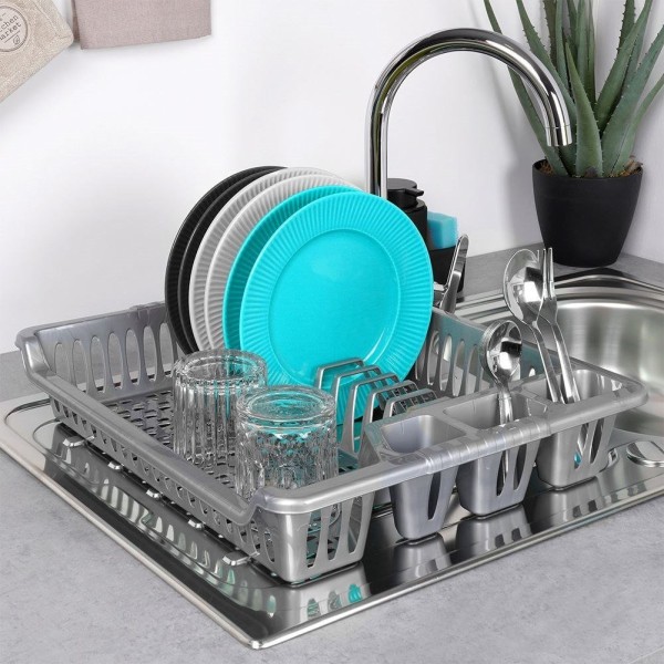Сушарка для посуду Orion 150697, пластикова сіра 46×37×8.5 см, настільна для кухні