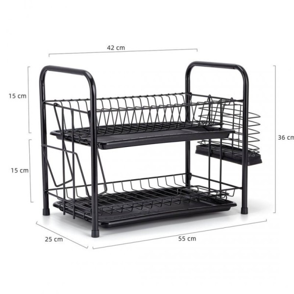 Ociekacz do naczyń E-8154, suszarka dwupoziomowa, czarna