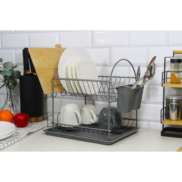 Сушарка для посуду Brunbeste BB-3565, для стільниці, 32×32×26 см, сірий