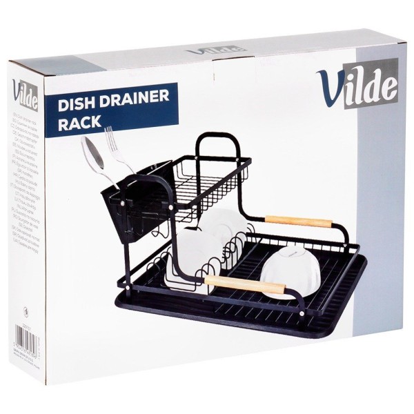 Сушарка для посуду VILDE 229157 двоярусна чорна 48.5×32×23.5 см — для сушіння тарілок і столових приборів