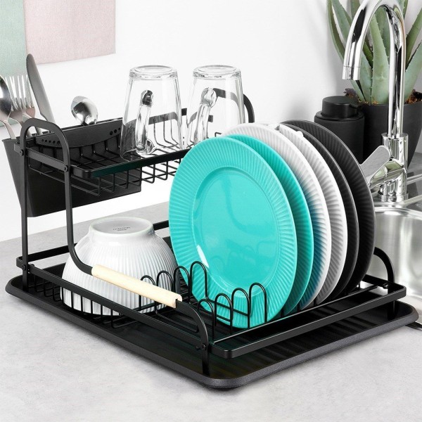 Сушарка для посуду VILDE 229157 двоярусна чорна 48.5×32×23.5 см — для сушіння тарілок і столових приборів