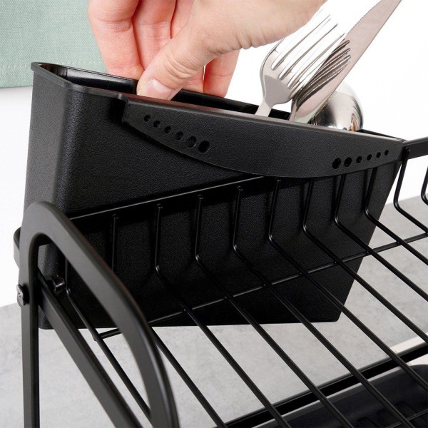 Сушарка для посуду VILDE 229157 двоярусна чорна 48.5×32×23.5 см — для сушіння тарілок і столових приборів