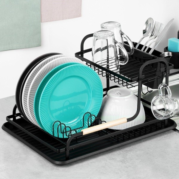 Сушарка для посуду VILDE 229157 двоярусна чорна 48.5×32×23.5 см — для сушіння тарілок і столових приборів