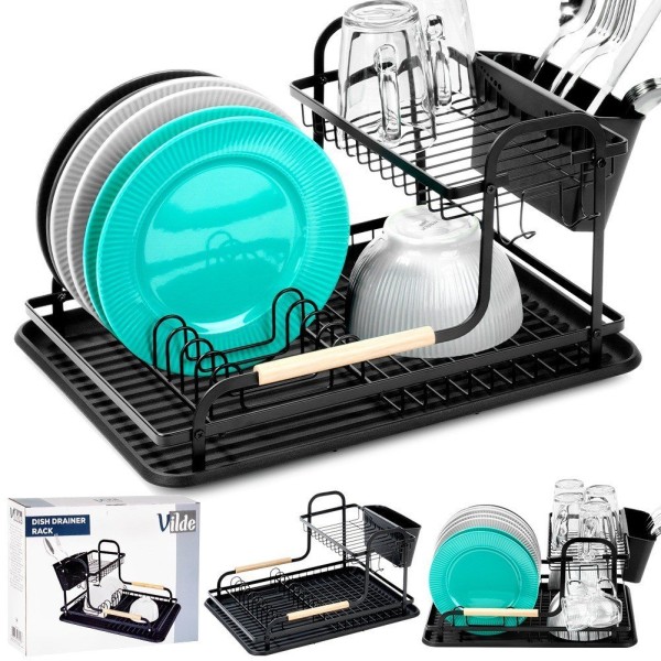 Сушарка для посуду VILDE 229157 двоярусна чорна 48.5×32×23.5 см — для сушіння тарілок і столових приборів
