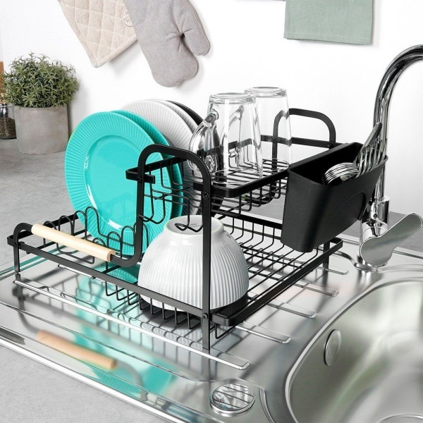 Сушарка для посуду VILDE 229157 двоярусна чорна 48.5×32×23.5 см — для сушіння тарілок і столових приборів