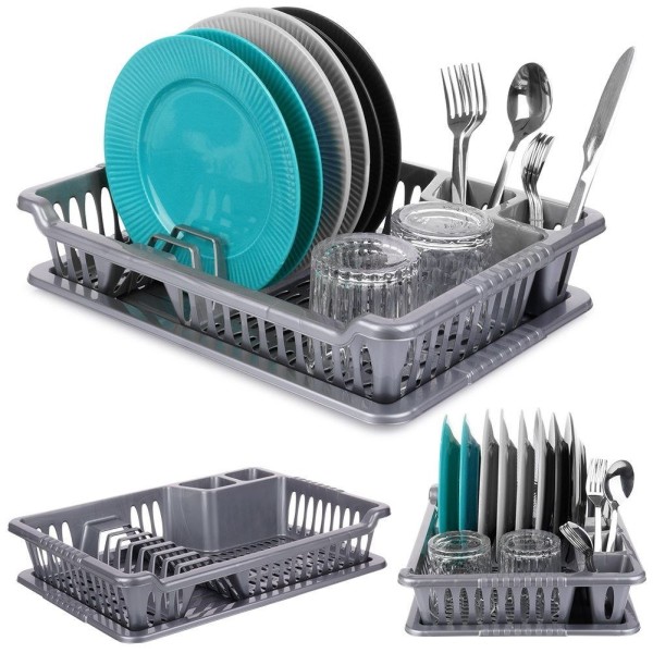 Сушарка для посуду Orion 150695, пластикова сіра 40×29×8.5 см — для миття та сушіння столових приборів і тарілок