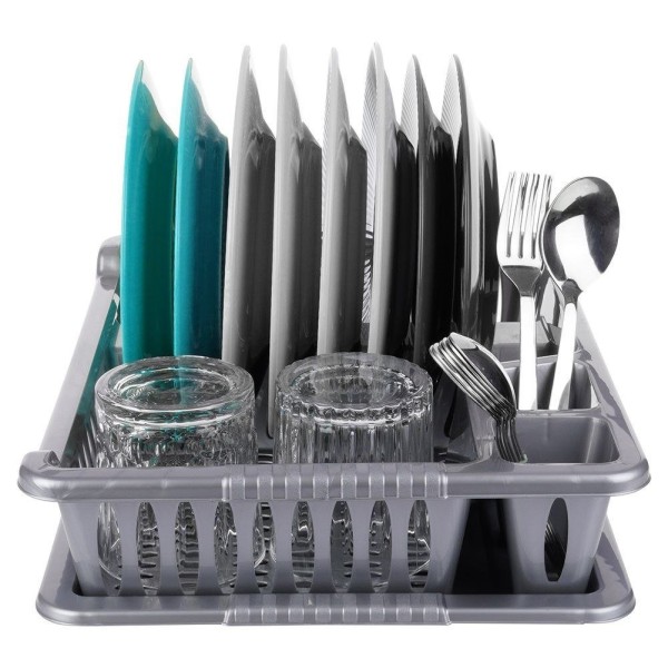 Сушарка для посуду Orion 150695, пластикова сіра 40×29×8.5 см — для миття та сушіння столових приборів і тарілок