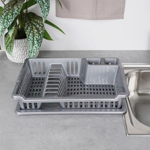 Сушарка для посуду Orion 150695, пластикова сіра 40×29×8.5 см — для миття та сушіння столових приборів і тарілок