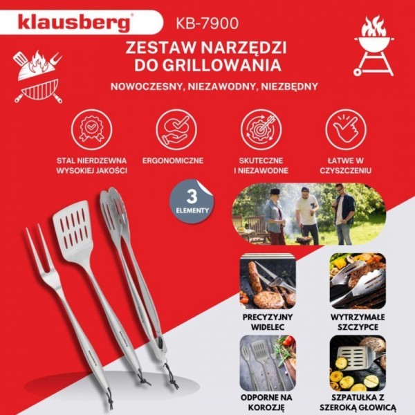 Szczypce do grilla Klausberg KB-7900 — zestaw przyborów do grillowania