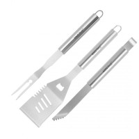 Набір приладдя для грилю, Kinghoff KH-1919 — щипці, лопатка, щітка для приготування на вуличному грилі