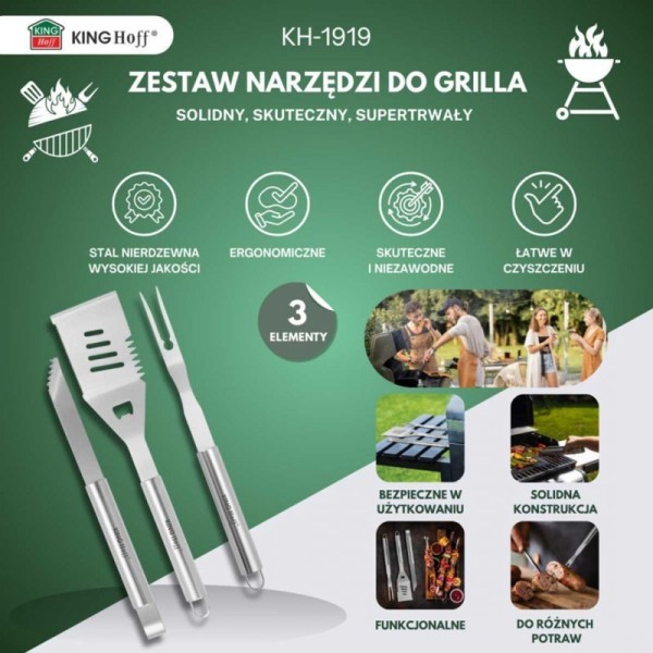 Szczypce do grilla, Kinghoff KH-1919 – zestaw przyborów do grillowania