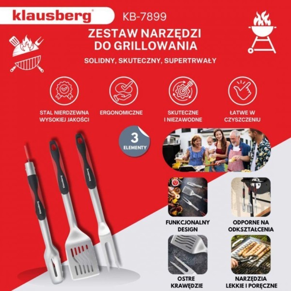 Szczypce do grilla Klausberg KB-7899, zestaw przyborów do grillowania