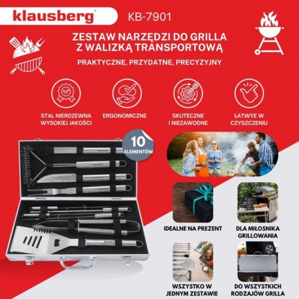 Szczypce do grilla Klausberg KB-7901 — zestaw przyborów w walizce