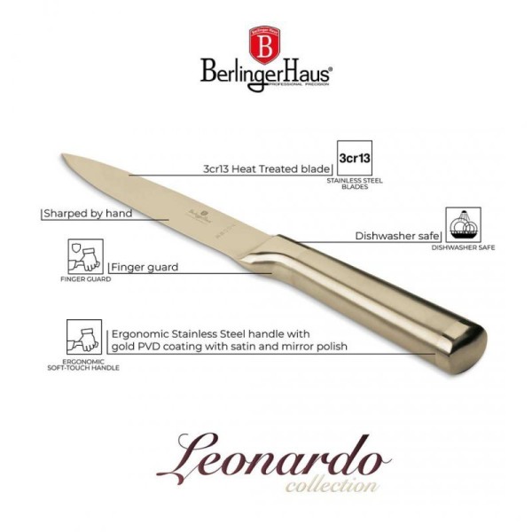Ніж Berlinger Haus BH-2932, універсальний 12,5 см, стальний з золотим покриттям — для нарізки овочів і м’яса
