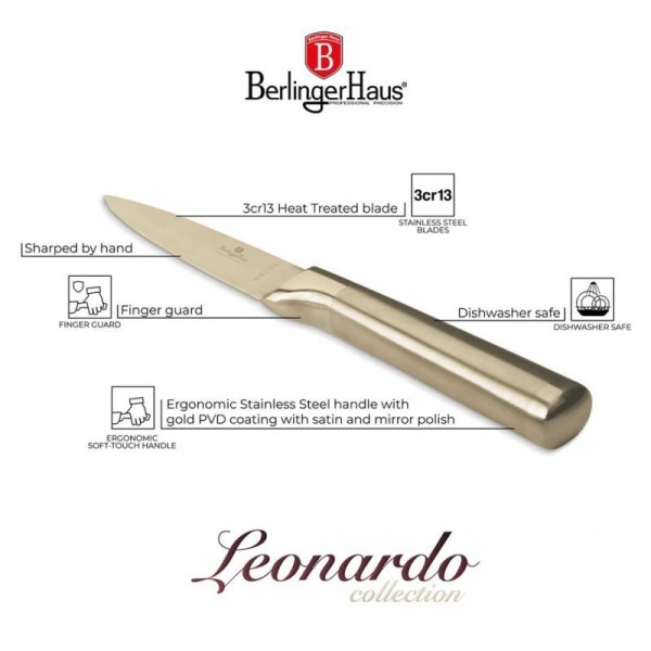 Nóż do obierania, Berlinger Haus BH-2933 Gold, stalowy 9,5 cm (do warzyw)