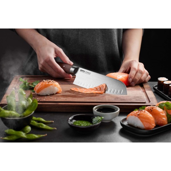 Nóż santoku GEFU Enno 18 cm z rowkami do kuchni uniwersalny