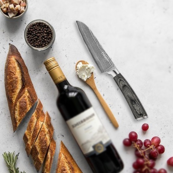 Ніж santoku, Maestro, MR-1482 — кухонний ніж з дамаської сталі 12.5 см для нарізки та універсальної обробки продуктів