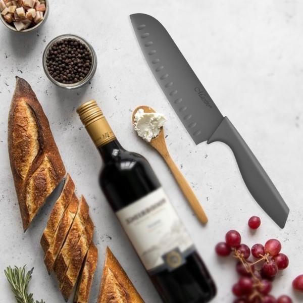 Nóż santoku, Maestro MR-1432, stalowy 17,5 cm z powłoką ceramiczną antyadhezyjną — do kuchni