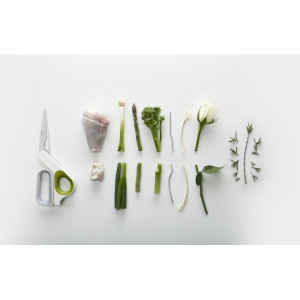 Кухонні ножиці JJ, PowerGrip biało-zielone — різання продуктів, герметична ручка, антиковзка