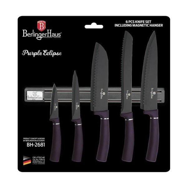 Набір кухонних ножів Berlinger Haus Purple Eclipse BH-2681 з магнітною планкою, 6 ел.