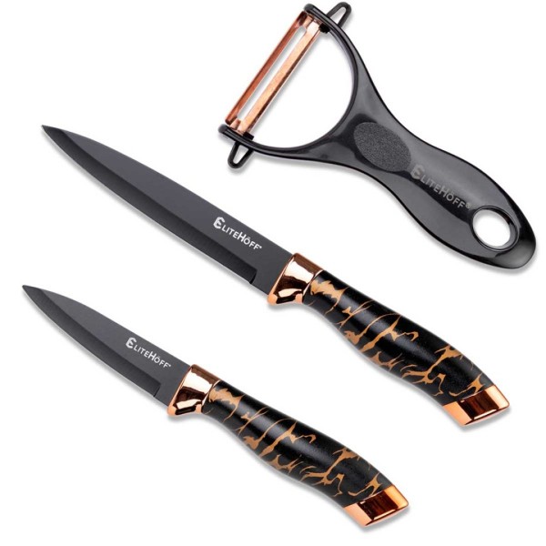 Набір ножів, бренд E-6270, 9 елементів у підставці з точилом і ножицями — для кухні (нарізка, приготування)