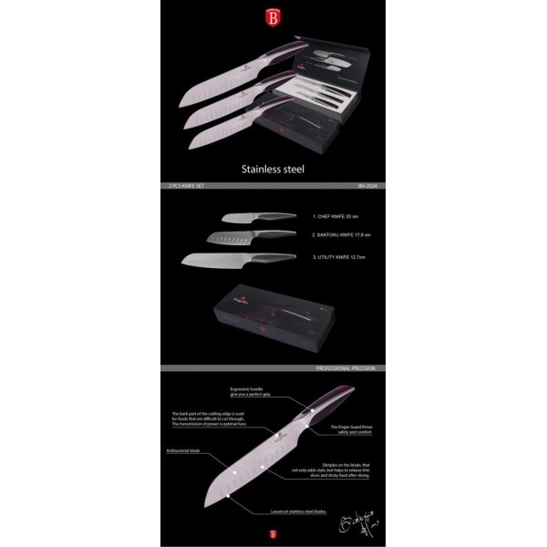 Zestaw noży kuchennych Berlinger Haus Phantom BH-2024 Santoku 3 sztuki do gotowania