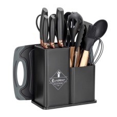 Zestaw noży, E-6069, 19 elem. z przyborami kuchennymi w stojaku