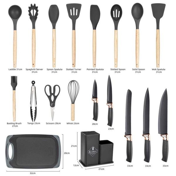 Набір ножів і аксесуарів, ZESTAW, 19 елементів у підставці E-6069 — для кухні / різання та приготування