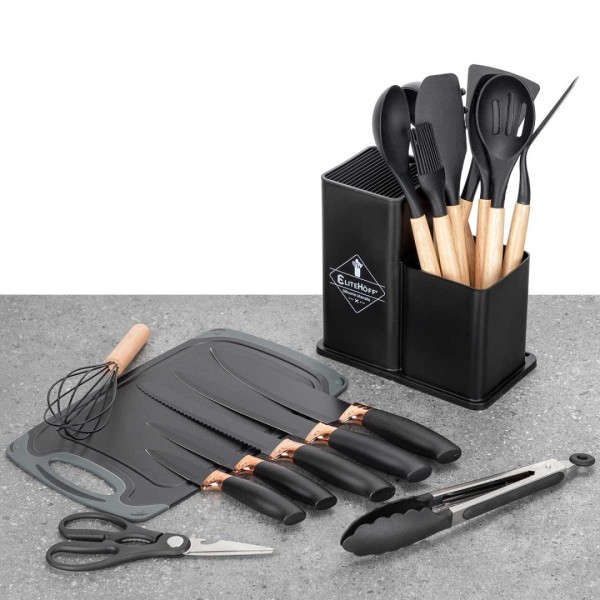 Набір ножів і аксесуарів, ZESTAW, 19 елементів у підставці E-6069 — для кухні / різання та приготування